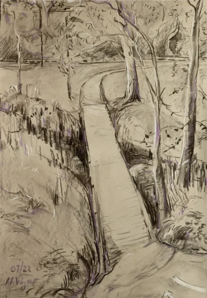 2022-07 - Tony - Linear Park Bridge - charcoal and chalks