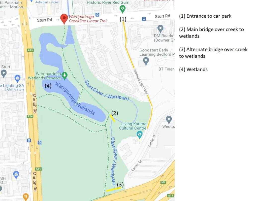 Warriparinga Wetlands - access map